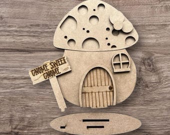 DIY verf je eigen paddenstoelenhuis DIY verfset Gnome Sweet Gnome Craft | Verf je eigen staande paddenstoel, blanco Personaliseer je eigen