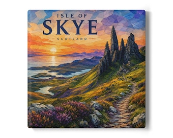 Isle of Skye Scotland Sunset Ceramic Coaster | Scottish Landscape Travel Souvenir
