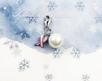Breast Cancer Awareness Charm For Bracelets Lobster Claw , 925 Sterling Silver Breast Cancer Awareness Charm, Pink Ribbon Charm