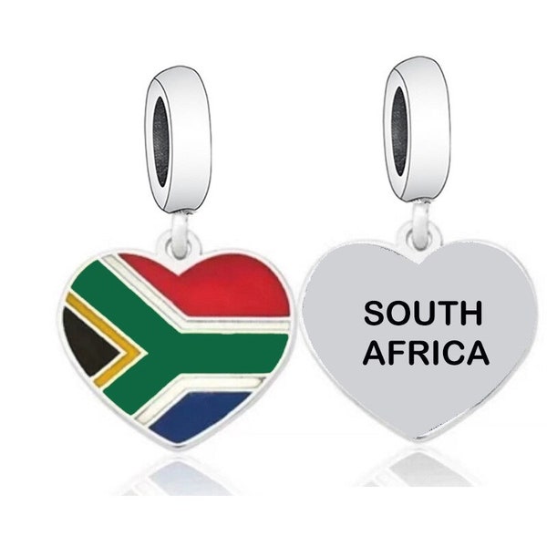 Love South Africa Flag Heart Charm 925 Silver Charm Fits European Bracelet Necklace Charm 925 Charm Africa charm South African charm