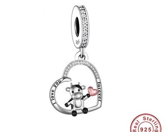 Cow with heart Charm I Love you forever Jewelry, Remembrance Jewelry, Cow Charm, Fits European Style Bracelets and necklaces