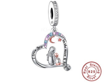 Mutter & Sohn Charm Ich liebe dich bis zum Mond und zurück, 925 Sterling Silber, Mutter-Sohn-Schmuck, Mutter-Sohn-Geschenk, Mutter-Sohn-Andenken