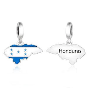 Honduras Map Flag Charm, Country Flag Charm 925 Silver Charm European style Bracelet Necklace Charm