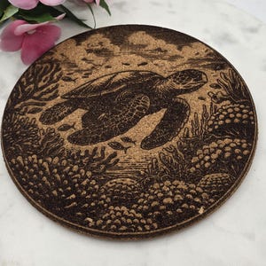 Cork Turtles, ocean Laser Engraved Cork Trivet: Kitchen Decor Pot Holder Gift, Personalized Housewarming Wedding Hot Pad