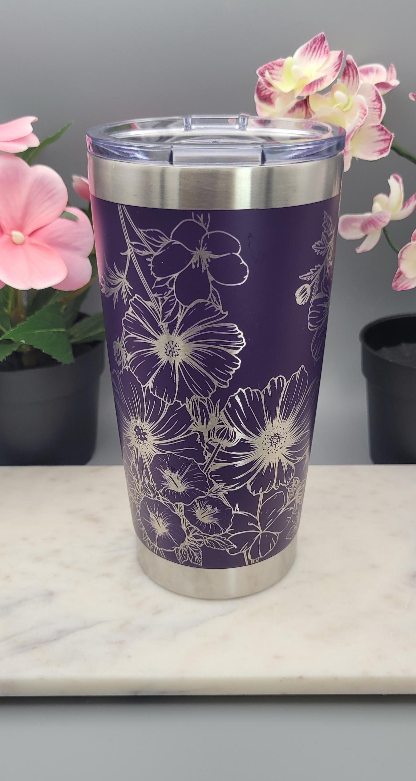 Horse and Flowers Laser Engraved 20oz Double Wall Insulated