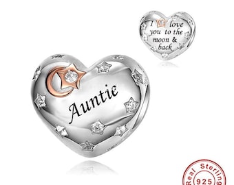 Ciondolo A Forma Di Cuore Per Mamma E Papà In Autentico Argento Sterling 925, Ti Amo Fino Alla Luna E Ritorno, Braccialetti In Stile Europeo In Argento Sterling 925 - Italia - Foto 4