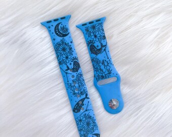 Ballenas celestiales grabadas, diseño de regalo oceánico para correa deportiva de silicona para Apple Watch de 38 mm/40 mm/41 mm/42 mm/44 mm/45 mm/46 mm/49 mm