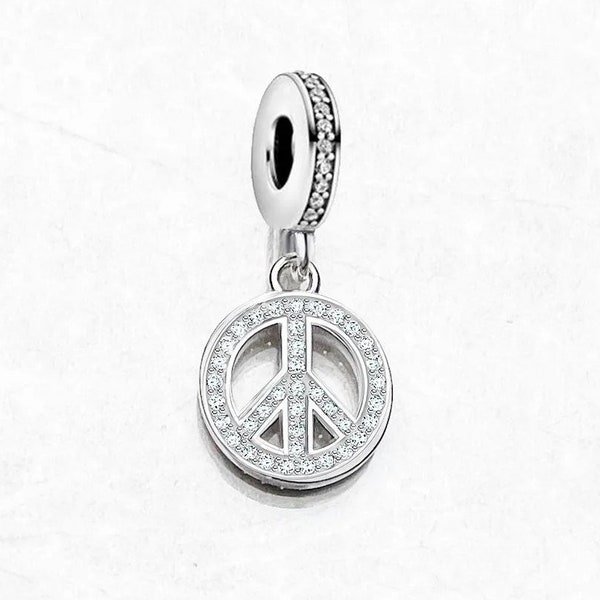 Symbole de paix Dangle Charm, 925 Argent Sterling, Cadeau d’amant, Bijoux de paix, Charme souvenir apaisé