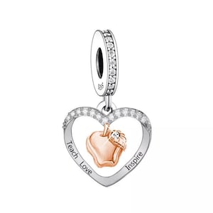 Teach Love Inspire Charm European style Bracelets, 925 Sterling Silver, Teacher Jewelry, Teacher Appreciation Gift, Teacher Bracelet Charm