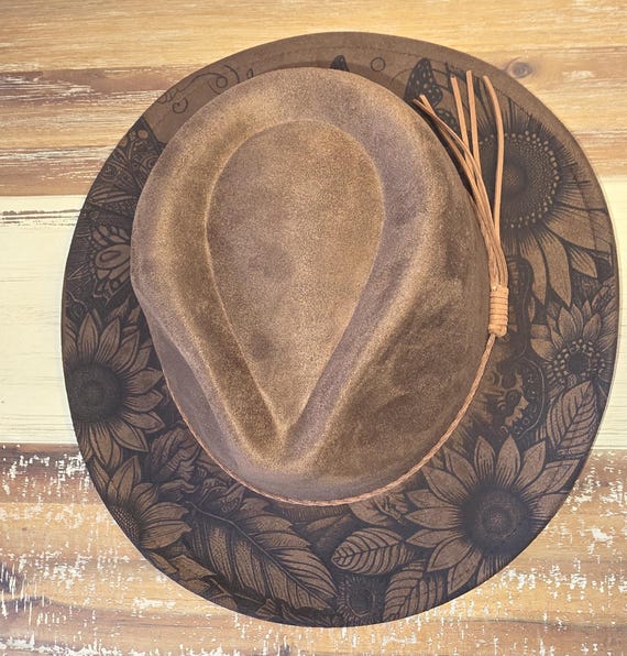 Boho Tan Suede Feather & Butterfly Western Hat Western Style Butterflies and Wildflowers Vegan Suede Hat  main image 4