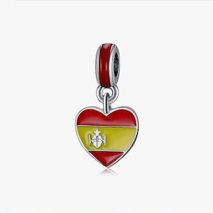 Love Spain Heart Flag Charm, Country Flag Charm 925 Silver Charm European style Bracelet Necklace Charm