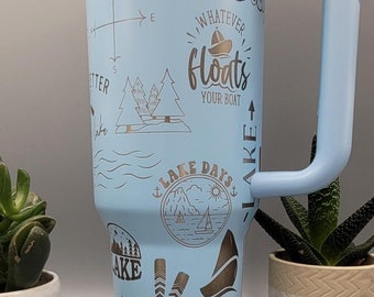 Lake Life, avontuur, reiziger, kampeerder: dubbelwandige, geïsoleerde drinkbeker van 1,2 liter met handvatten. Cadeau voor mama, oma, zus, nichtje of papa.