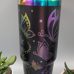 Butterflies, butterfly garden Laser Engraved 30oz Double Wall Insulated Tumbler Custom Seamless Tumbler