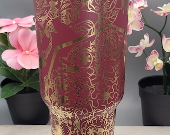 Calaveras y malas palabras, palabrotas, mandala de mierda con calavera de azúcar, vaso térmico de doble pared de 40 oz con asas