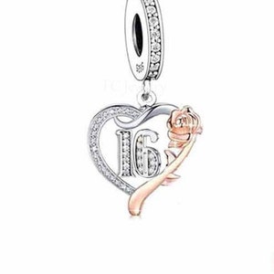 Sweet 16th Birthday 925 Sterling Silver 16th Birthday Dangle Charm Bead Landmark Birthday Fits all Charm Bracelets Heart charm