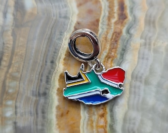 South Africa Flag Map Charm 925 Silver Charm European style Bracelet Necklace Charm 925 Charm Africa charm South African charm journal charm
