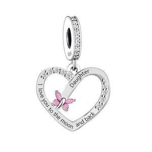 Tochter Herz Charm Ich liebe dich bis zum Mond & Zurück Herz 925er Silber Charm European Style Armband, Kettenanhänger