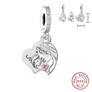 Mom Heart Charm Heart Love you mom 925 Silver Charm fits European style Bracelet, Necklace charm, Mum charm, mum gift, mother gift