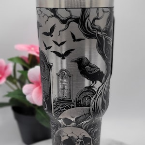 Graveyard, crows, Halloween, skulls,  40oz Double Wall Insulated Tumbler with Handles Gift