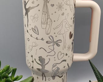 Ballet, danza, deporte, vaso térmico de doble pared de 40 oz con asas. Regalo para mamá, bailarina, hermana, sobrina.