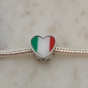 Love Italy Heart Flag Charm, Country Flag Charm 925 Silver Charm European style Bracelet Necklace Charm