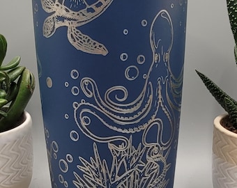 Turtles and octopus, Laser Engraved Ocean Tumbler  20oz Double Wall Insulated Travel Mug with Turtles & Octopus Marine Biology Gift Sea
