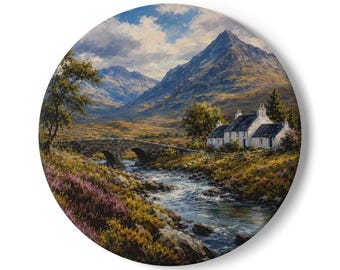 Scotish Highland Cottage Landscape Coaster | Scottish River Scene  Landmark Souvenir Printed on Coaster or Canvas