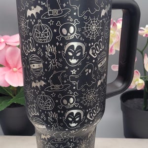 Monster mash up, Halloween, skulls, tattoo 40oz Double Wall Insulated Tumbler with Handles Gift for mom, Granny, sister, Niece