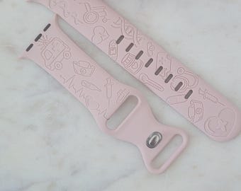 Grabado Médico, Graduado en Medicina, Enfermero, Doctor. Regalo para Apple Watch. Correa deportiva de silicona de 38 mm, 40 mm, 41 mm, 42 mm, 44 mm, 45 mm, 46 mm y 49 mm.