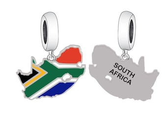 Encanto del mapa de la bandera de Sudáfrica 925 Encanto de plata Pulsera de estilo europeo Encanto 925 Encanto Encanto de África Encanto sudafricano