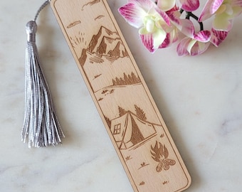 Camping, Camper, Hiking, Adventure Wooden Personalized Bookmark, Gifts For Teacher, Wooden Bookmark, Gifts For Readers