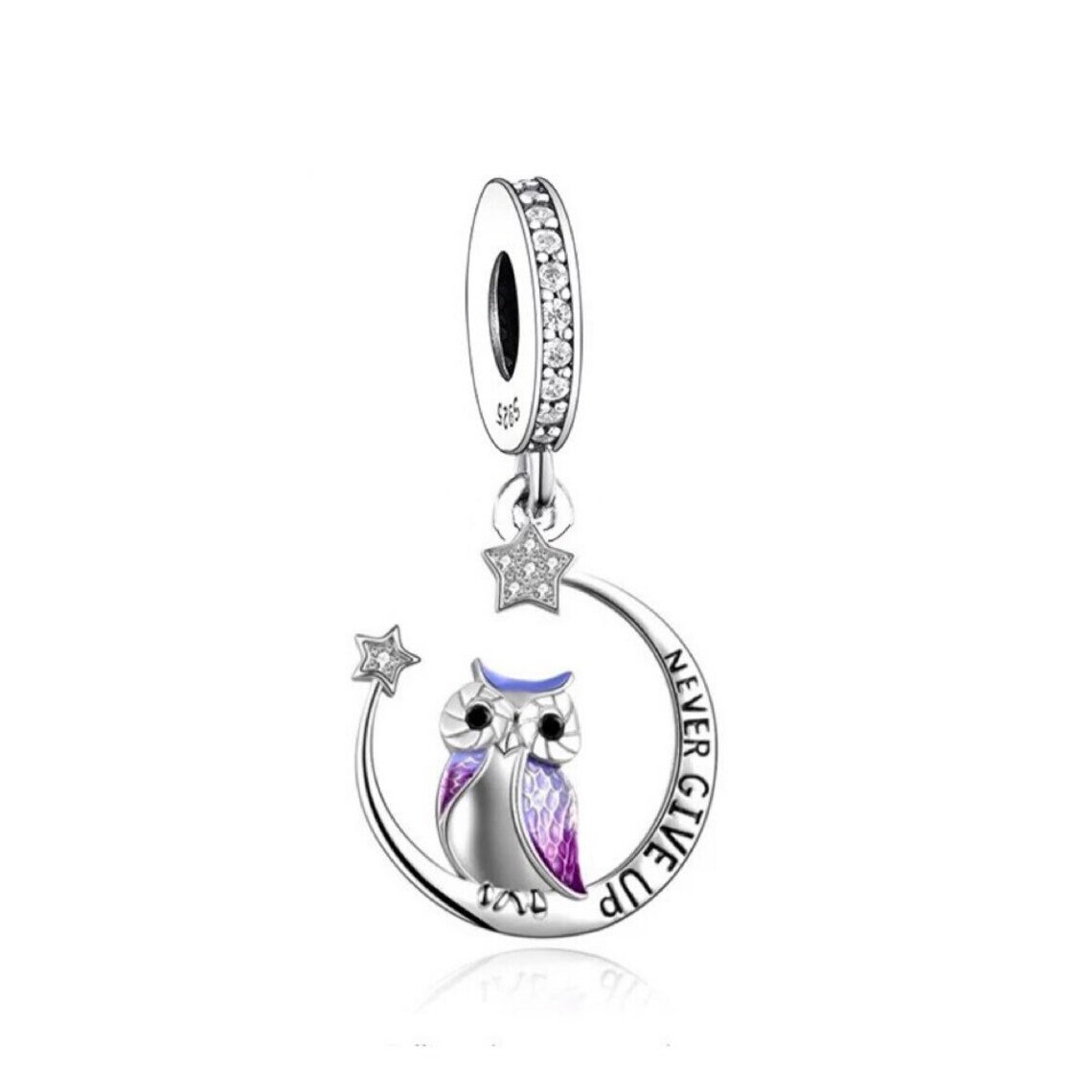 Owl Never Give Up Charm ,925 Sterling Silver,Inspiration Jewelry Gift, Owl Lover Jewelry Gift, Owl W