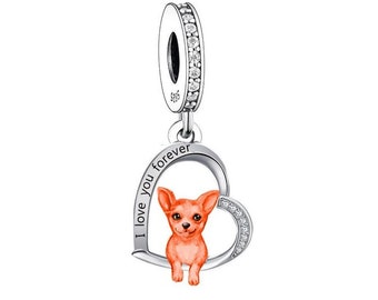 Chihuahua - Puppy Love, Genuine Brand New S925 Sterling Silver I Love You Forever Dangle Charm - Fits all Charm Bracelets