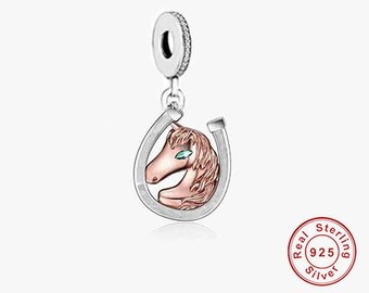 Horse Head + Mane in Horse Shoe Dangle Charm - Perfect Gift Idea- Fits all Charm Bracelets Horse Jewelry, Horse Pendant journal charm