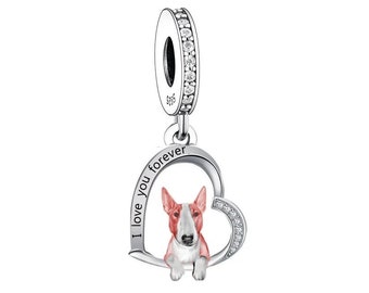 Bull Terrier - Puppy Love, Genuine Brand New S925 Sterling Silver Dangle Charm - Dog charm Fits all Charm Bracelets