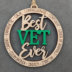 Bemalen Sie Ihren eigenen hölzernen Best Vet Ever Geschenkanhänger - in schlichter Naturholzfarbe Nicht lackiert