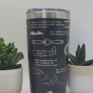 Airplane, aviation, Pilot Laser Engraved 20oz Double Wall Insulated Tumbler Travel mug,Seamless Tumbler ,Gift for plane spotter