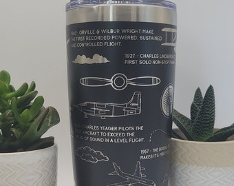 Airplane, aviation, Pilot Laser Engraved 20oz Double Wall Insulated Tumbler Travel mug,Seamless Tumbler ,Gift for plane spotter