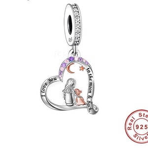 Mama Charme, Mutter Tochter Charme, ich liebe dich zu den Monden und zurück Charme 925 Sterling Silber, Mama Tochter Geschenk Mutter, Mama