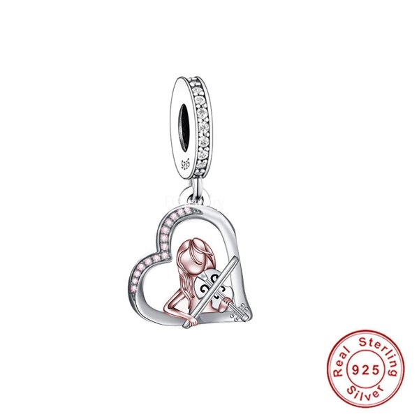 Meisje speelt viool Charm Fit Armband, 925 Sterling Zilveren Muziek Sieraden Aandenken Cadeau-Vioolleraar Cadeau