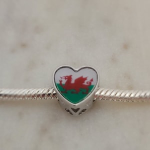 Love Wales Heart Flag Charm, Country Flag Charm 925 Silver Charm European style Bracelet Necklace Charm
