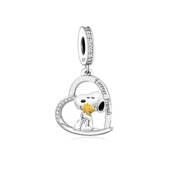 Anime Dog and woodstock breloque classique rétro en argent 925 avec breloque de style européen, collier, breloques, cadeaux pour elle, breloque Snoopy