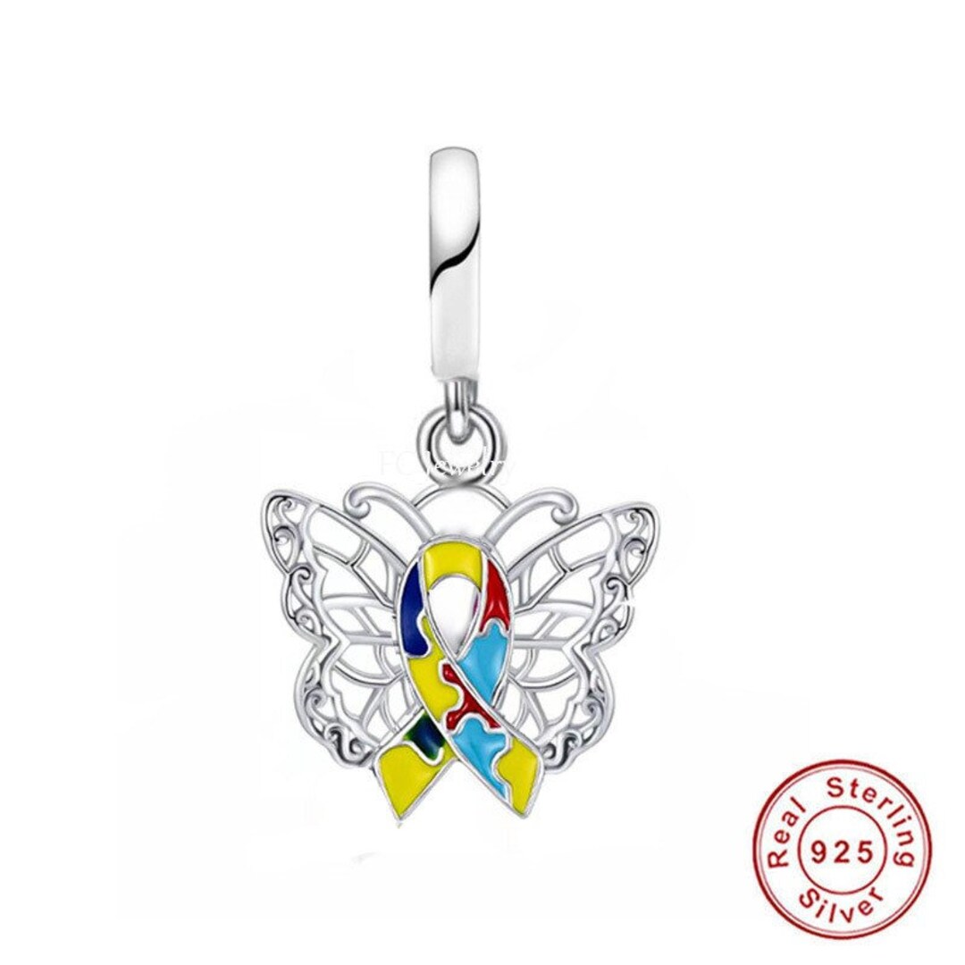 Butterfly Autism Awareness Ribbon Bracelet Charm European Style, 925 ...