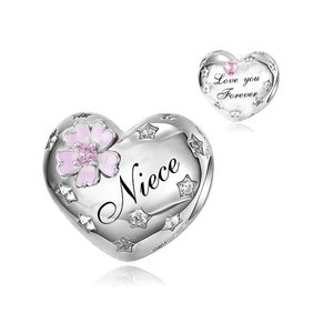 Nichte Herz Charme Love you Forever Herz 925er Silber Charm im europäischen Stil Armband, Halskette Charme, Nichte Geschenk, Tante Geschenk