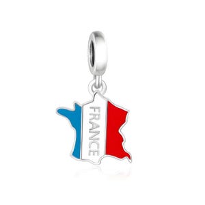 Frankreich Karte Flagge Charme 925 Silber Charm im europäischen Stil Armband Halskette Charm
