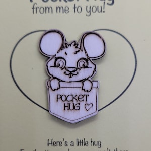 Jeton de câlin de poche en bois fait main avec une souris, cadeau d'amour petit câlin de poche, jeton de câlin de poche venez me chercher