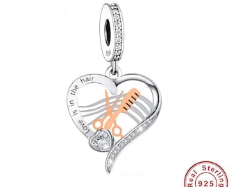 Hairdressing Charm Genuine 925 Sterling Silver  Love Is In The Hair, Hairdressing graduation Charm