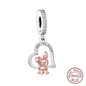 Schwein Liebe, echte neue S925 Sterling Silber 'Ich liebe dich für immer' baumeln Charme passt alle Charm Armbänder