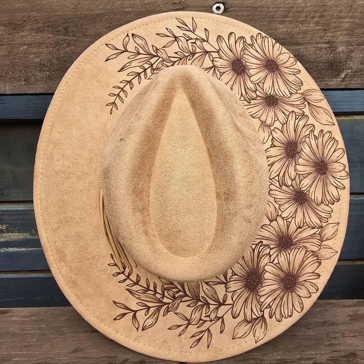 Floral Burned Hat, Flora Lburned Wildflower Cowboy Hat 