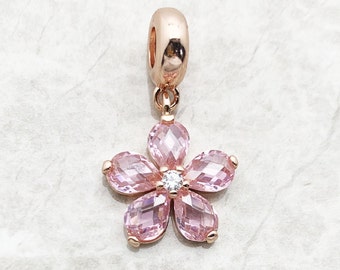 Pink Flower Charm European style Bracelets, 925 Sterling Silver, Daisy Charm, Daisy Jewelry, Daisy Flower Gift